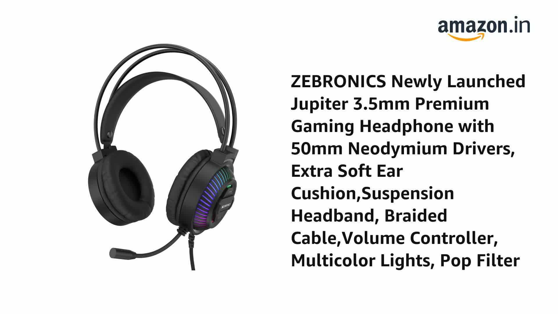 ZEBRONICS Jupiter 3.5mm Premium Gaming Over Ear Headphone with